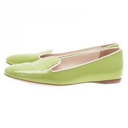 Pre Owned Prada Green Patent Saffiano Smoking Slippers Size 37