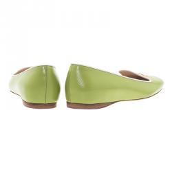 Pre Owned Prada Green Patent Saffiano Smoking Slippers Size 37