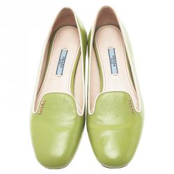 Pre Owned Prada Green Patent Saffiano Smoking Slippers Size 37