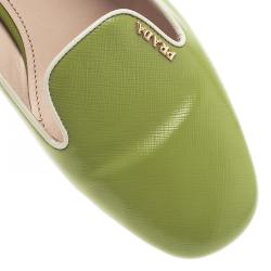Pre Owned Prada Green Patent Saffiano Smoking Slippers Size 37