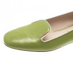 Pre Owned Prada Green Patent Saffiano Smoking Slippers Size 37