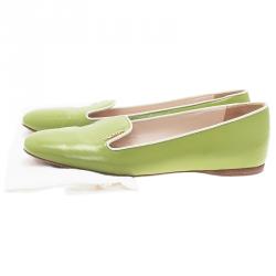 Pre Owned Prada Green Patent Saffiano Smoking Slippers Size 37