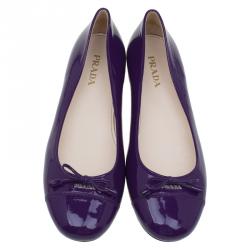 Pre Owned Prada Violet Patent Bow Ballet Flats Size 39