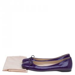 Pre Owned Prada Violet Patent Bow Ballet Flats Size 39