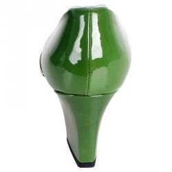 Pre Owned Prada Green Patent Leather Bow Block Heel Pumps Size 38