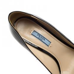Pre Owned Prada Black Patent Peep-Toe Bow Detail Wedge Pumps Size 38