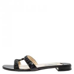 Pre Owned Prada Black Patent Slides Size 38