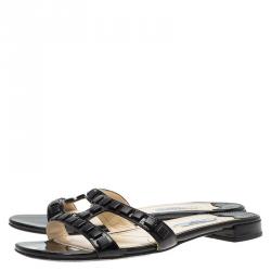 Pre Owned Prada Black Patent Slides Size 38