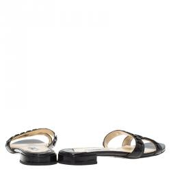 Pre Owned Prada Black Patent Slides Size 38