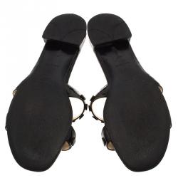 Pre Owned Prada Black Patent Slides Size 38