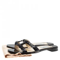 Pre Owned Prada Black Patent Slides Size 38