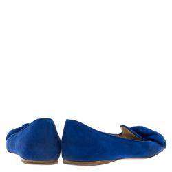 Pre Owned Prada Blue Suede Bow Smoking Slippers Size 37.5