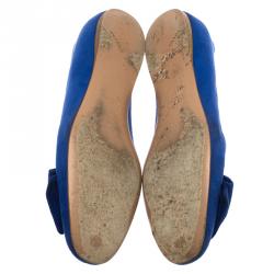 Pre Owned Prada Blue Suede Bow Smoking Slippers Size 37.5