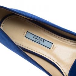 Pre Owned Prada Blue Suede Bow Smoking Slippers Size 37.5