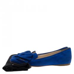 Pre Owned Prada Blue Suede Bow Smoking Slippers Size 37.5