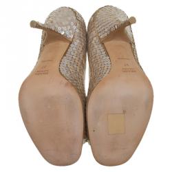 Pre Owned Prada Beige Satin Sequin Embellished Bow Detail Peep Toe Pumps Size 37