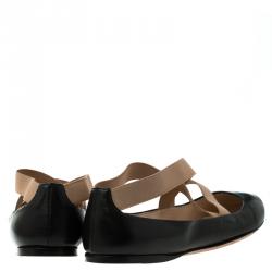 Pre Owned Prada Black Leather Elastic Strap Ballet Flats Size 39