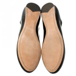 Pre Owned Prada Black Leather Elastic Strap Ballet Flats Size 39