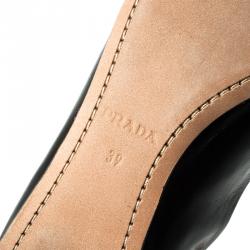 Pre Owned Prada Black Leather Elastic Strap Ballet Flats Size 39