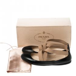 Pre Owned Prada Black Leather Elastic Strap Ballet Flats Size 39