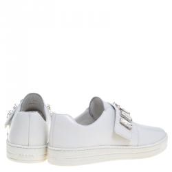 Pre Owned Prada White Crystal Embellished Leather Velcro Sneakers Size 40