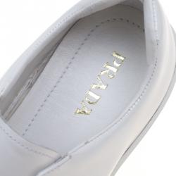 Pre Owned Prada White Crystal Embellished Leather Velcro Sneakers Size 40