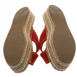 Pre Owned Prada Red Suede Cross Strap Espadrille Platform Slides Size 38.5