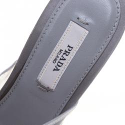 Prada Grey Satin and Crystal PVC Lucite Studded Platform Slides Sandals Size 35