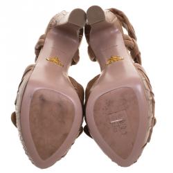 Pre Owned Prada Brown Leather Bow Detail Platform Slingback Sandals Size 35