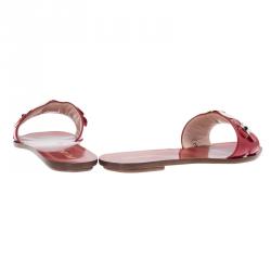 Pre Owned Prada Red Saffiano Leather Floral Embroidered Flat Slides Size 39