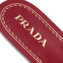 Pre Owned Prada Red Saffiano Leather Floral Embroidered Flat Slides Size 39