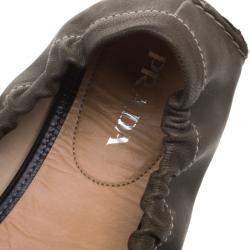 Pre Owned Prada Olive Green Leather Scrunch Loafers Size 39