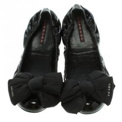 Pre Owned Prada Sport Black Patent Leather Bow Detail Ballet Flats Size 39