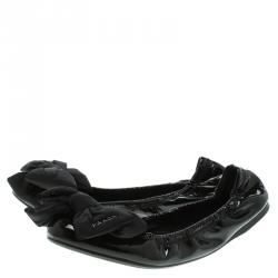 Pre Owned Prada Sport Black Patent Leather Bow Detail Ballet Flats Size 39