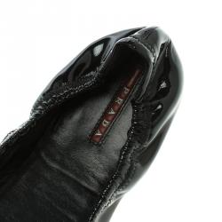 Pre Owned Prada Sport Black Patent Leather Bow Detail Ballet Flats Size 39