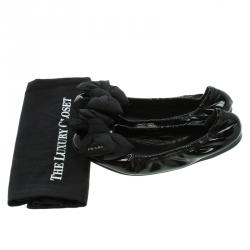Pre Owned Prada Sport Black Patent Leather Bow Detail Ballet Flats Size 39