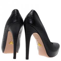 Pre Owned Prada Black Croc Embossed Platform Pumps Size 39