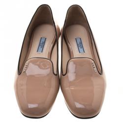 Pre Owned Prada Beige Patent Leather Smoking Slippers Size 39