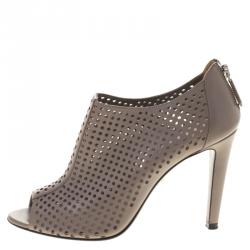 Pre Owned Prada Beige Perforated Leather Open Toe Booties Size 37.5