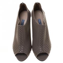 Pre Owned Prada Beige Perforated Leather Open Toe Booties Size 37.5