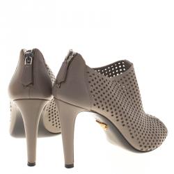 Pre Owned Prada Beige Perforated Leather Open Toe Booties Size 37.5