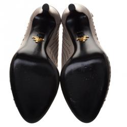 Pre Owned Prada Beige Perforated Leather Open Toe Booties Size 37.5