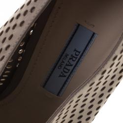 Pre Owned Prada Beige Perforated Leather Open Toe Booties Size 37.5