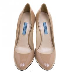 Pre Owned Prada Beige Patent Leather Pumps Size 37