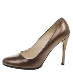 Pre Owned Prada Bronze Leather Pumps Size 36.5