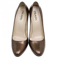 Pre Owned Prada Bronze Leather Pumps Size 36.5