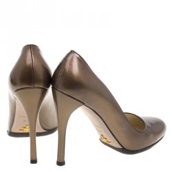 Pre Owned Prada Bronze Leather Pumps Size 36.5