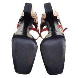Pre Owned Prada Multicolor Python, Leather and Suede T Strap Block Heel Pumps Size 36 