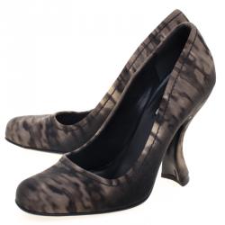 Prada Grey Printed Satin Comma Heel Pumps Size 36