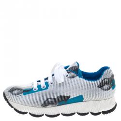 Pre Owned Prada White Lip Printed Leather Lace Up Sneakers Size 37